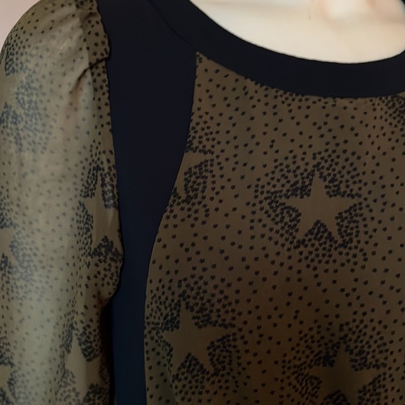 MISMASH Olive Green & Black Star Print Bohemian Drawstring Waist Dress M - Picture 9 of 12